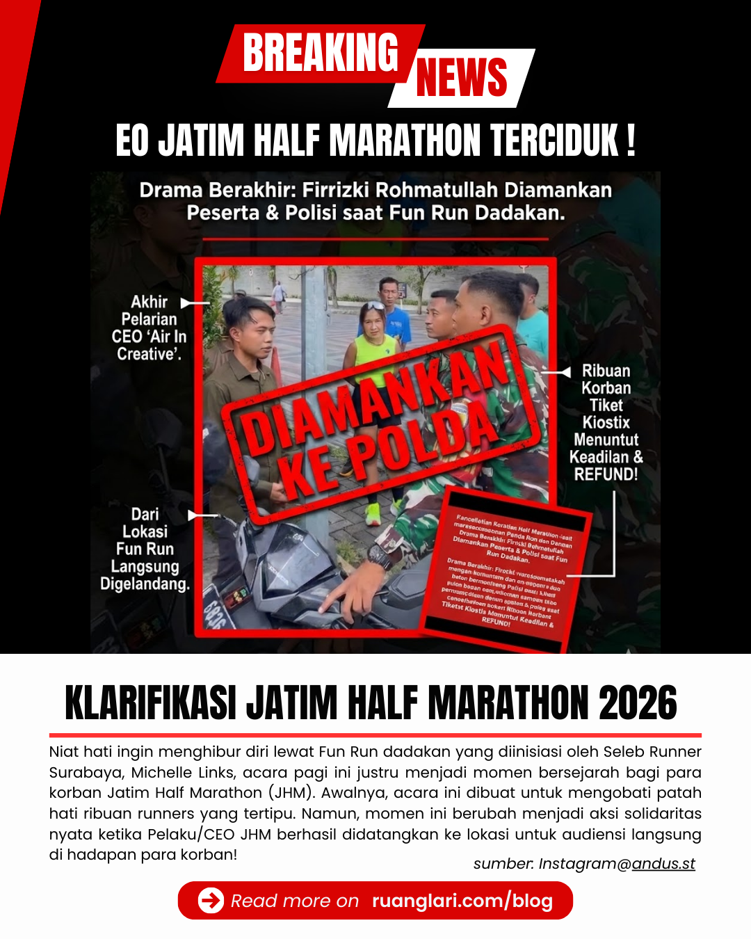 Jatim Half Marathon Batal: Niat Hati Fun Run Bareng Michelle Links, Peserta Malah Seret CEO ke Polda Jatim